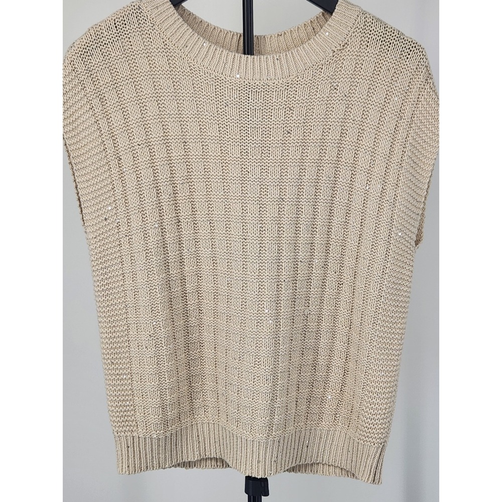 a.n.a a new approach Beige Sequin Knit Sleeveless Sweater Top Large Cotton